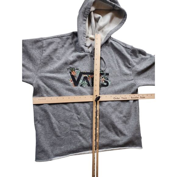 VANS Hoodie Womens Medium Floral Embroidered Raw Hem Cut Off Pullover Sweatshirt - Picture 2 of 16